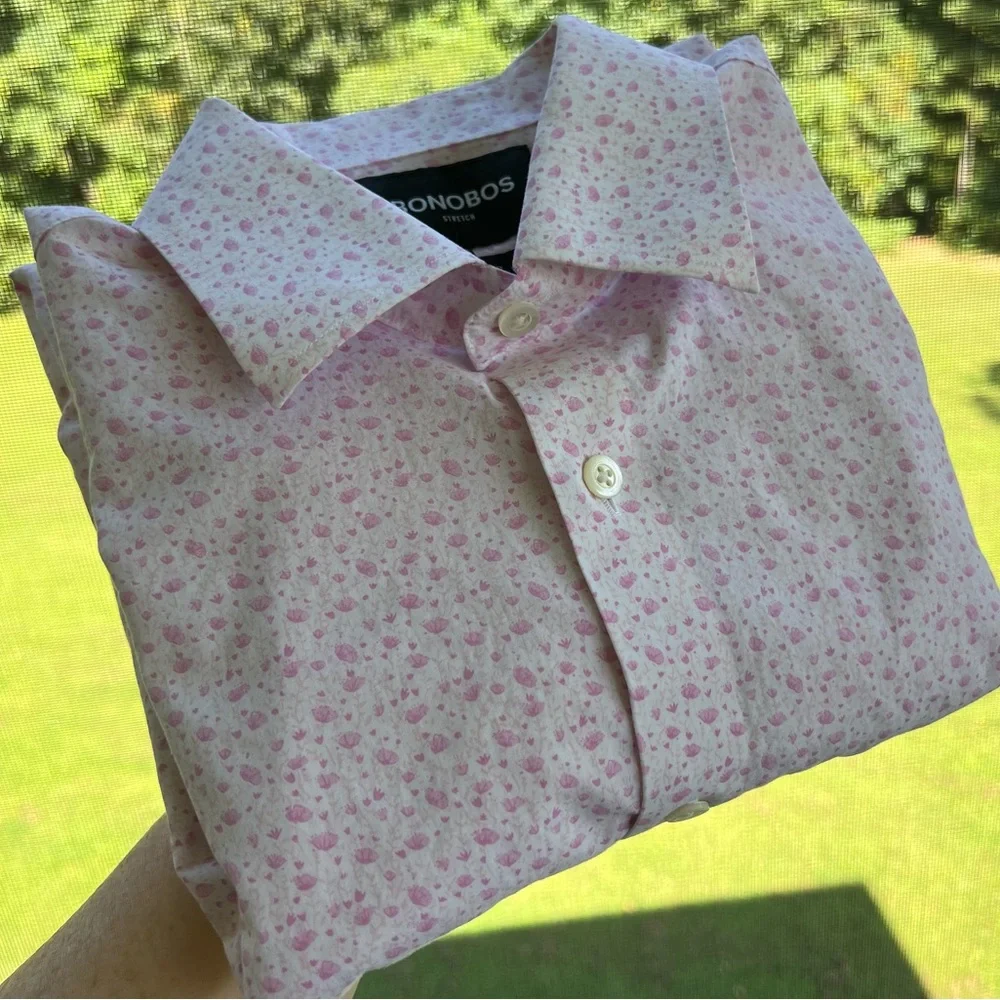 Bonobos Dress Shirt Pink Floral Slim Fit Cotton Long Sleeve Button Down 15.5/32